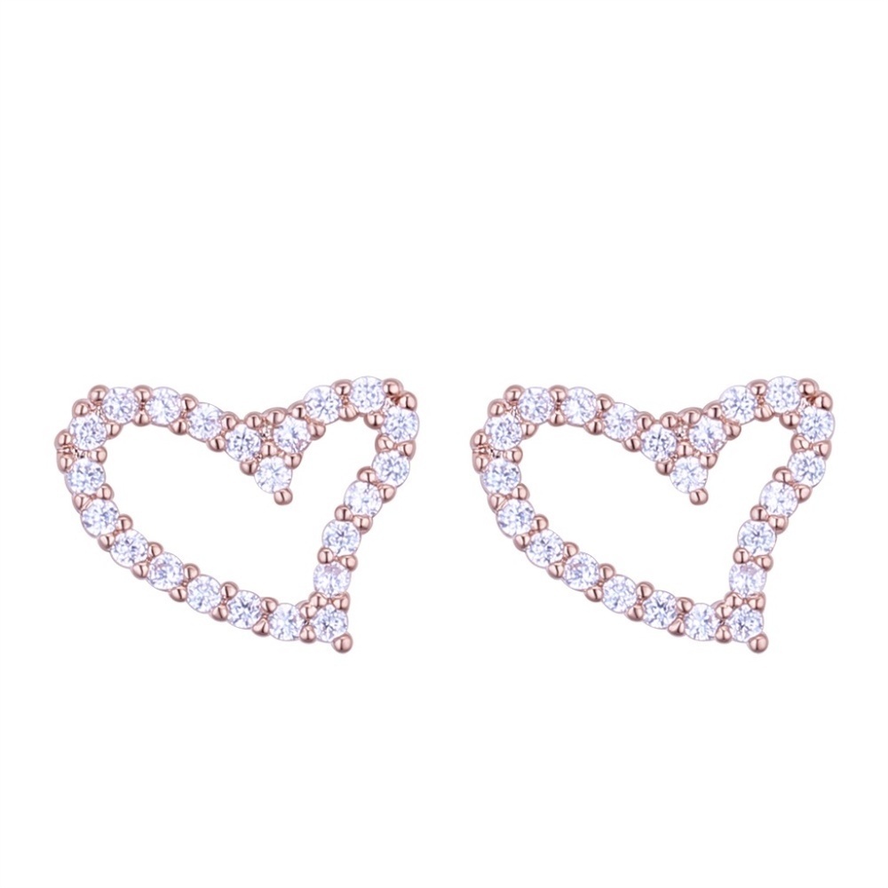 Rose Gold CZ Heart Stud Earrings 10mm – Open Heart Crystal Design